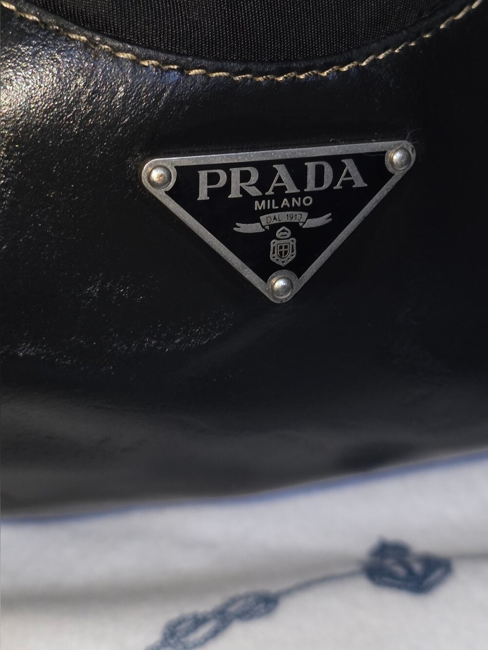 Prada Tessuto Half Moon Buckle Shoulder Bag With Leather Trim & Silver Hardware - Picture 9 of 16
